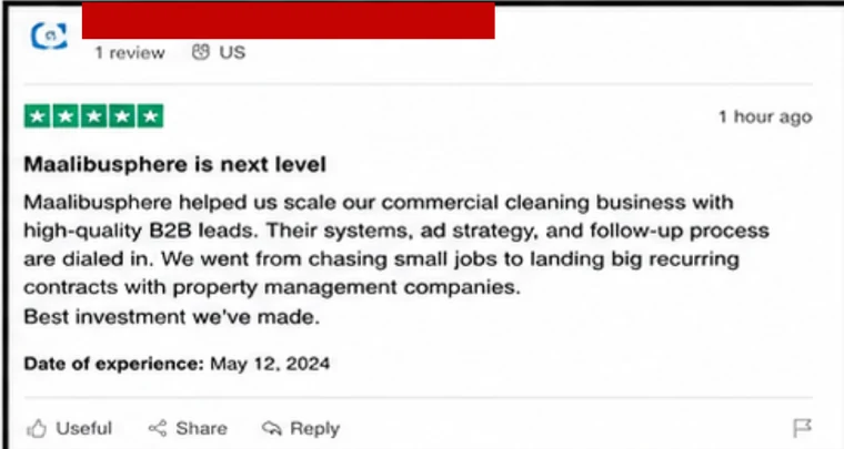 Five-star review: "We went from chasing small jobs to landing big recurring contracts."